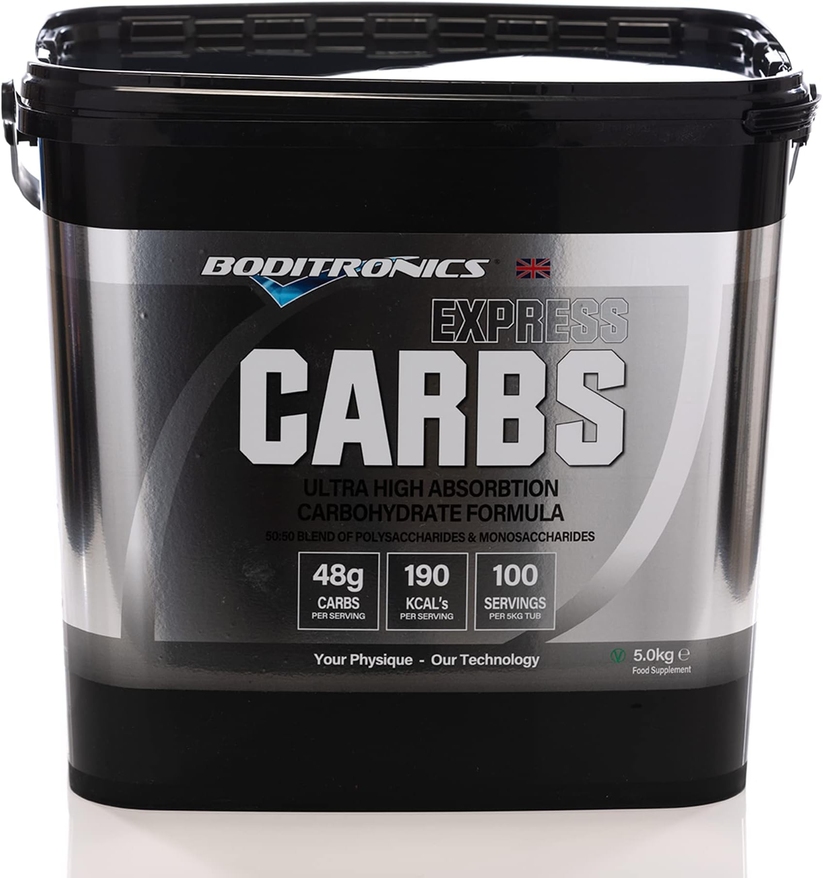 Boditronics5kg Express Carbs for Pre Workout Energy Drink Powder, Protein Shakes with 95g Carbohydrate Supplements for Quick Energy Booster During The Workout