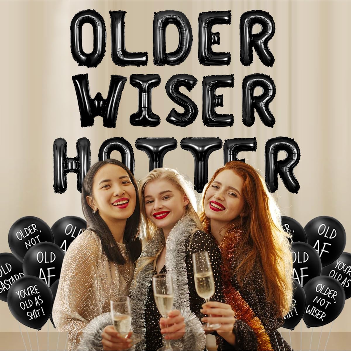 Older Wiser Hotter Folienballons – Geburtstagsbanner Für 30., 40., 50. Geburtstag, Gold, 40 Cm Buchstaben