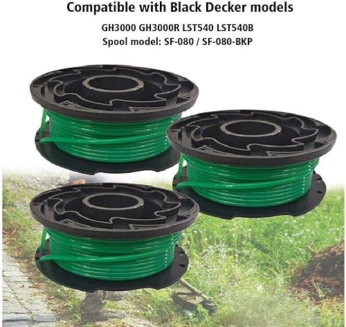 Miniatura 2 de SF-080 Carrete de repuesto, recortadora SF 080, 20 pies 0.080 pulgadas para Black and Decker GH3000 LST540 LST540B GH3000R SF-080-BKP Bobina de