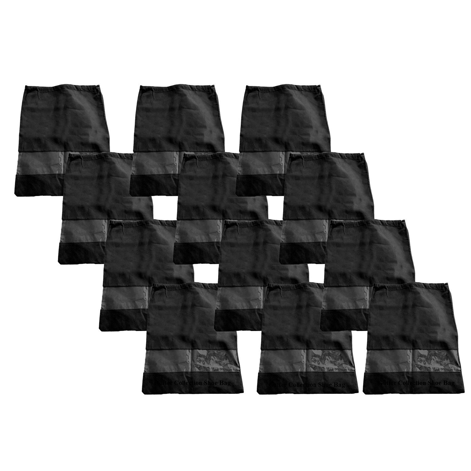 Glitter Collection Shoe Organiser Bag Black Travel Pouch Pack of 12