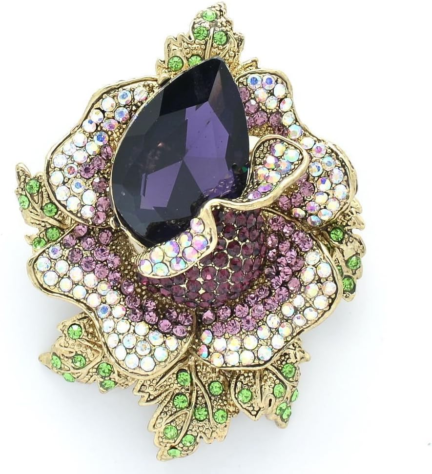 SEP Rose Flower Brooches Rhinestone Crystals Broach Pins Women Jewelry Accessories 5840 (Purple)