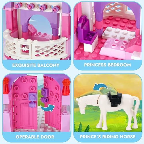 Miniatura 2 de HamFithly Friends Girls Princess Castle Building Blocks Set Royal Castle STEM Construction Toy Pink Palace Model Creative Birthday for Girls Kids