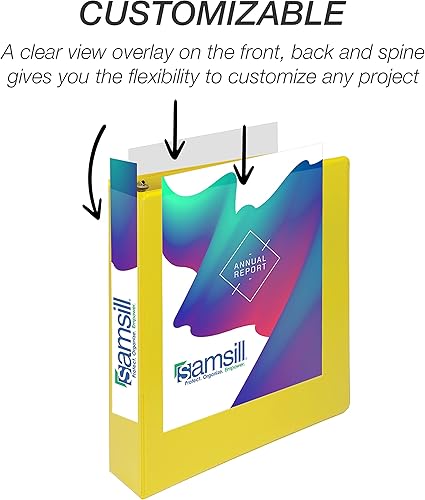Vista 445 de Samsill Carpeta duradera de 1.5 pulgadas, fabricada en los Estados Unidos, carpeta de anillos en D, carpeta transparente personalizable, surtido