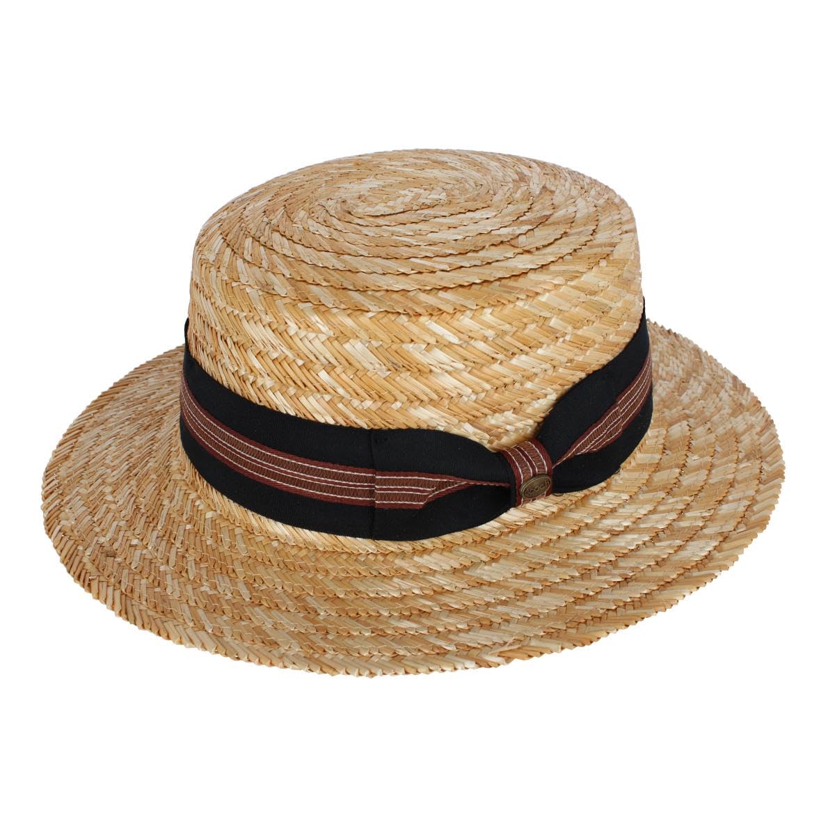 Epoch Hats Company Men's Straw Wheat Boater Hat With Black Striped Hatband,