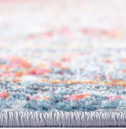 Miniatura 5 de Unique Loom Baracoa Collection - Alfombra malecón (octágono de 5 pies 1 pulgada, azul claronaranja)