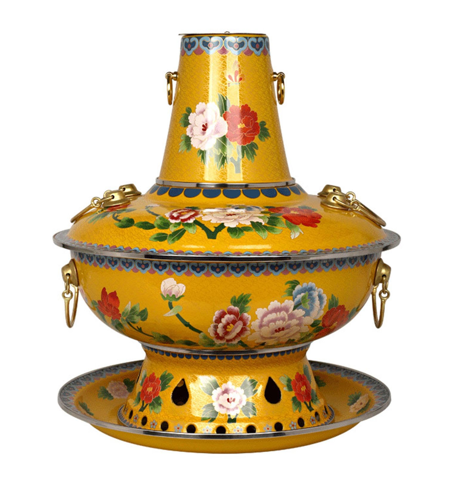 Amazon｜古い北京赤銅鍋中国の伝統的な七宝焼き鍋、炭焼き用、家庭料理  