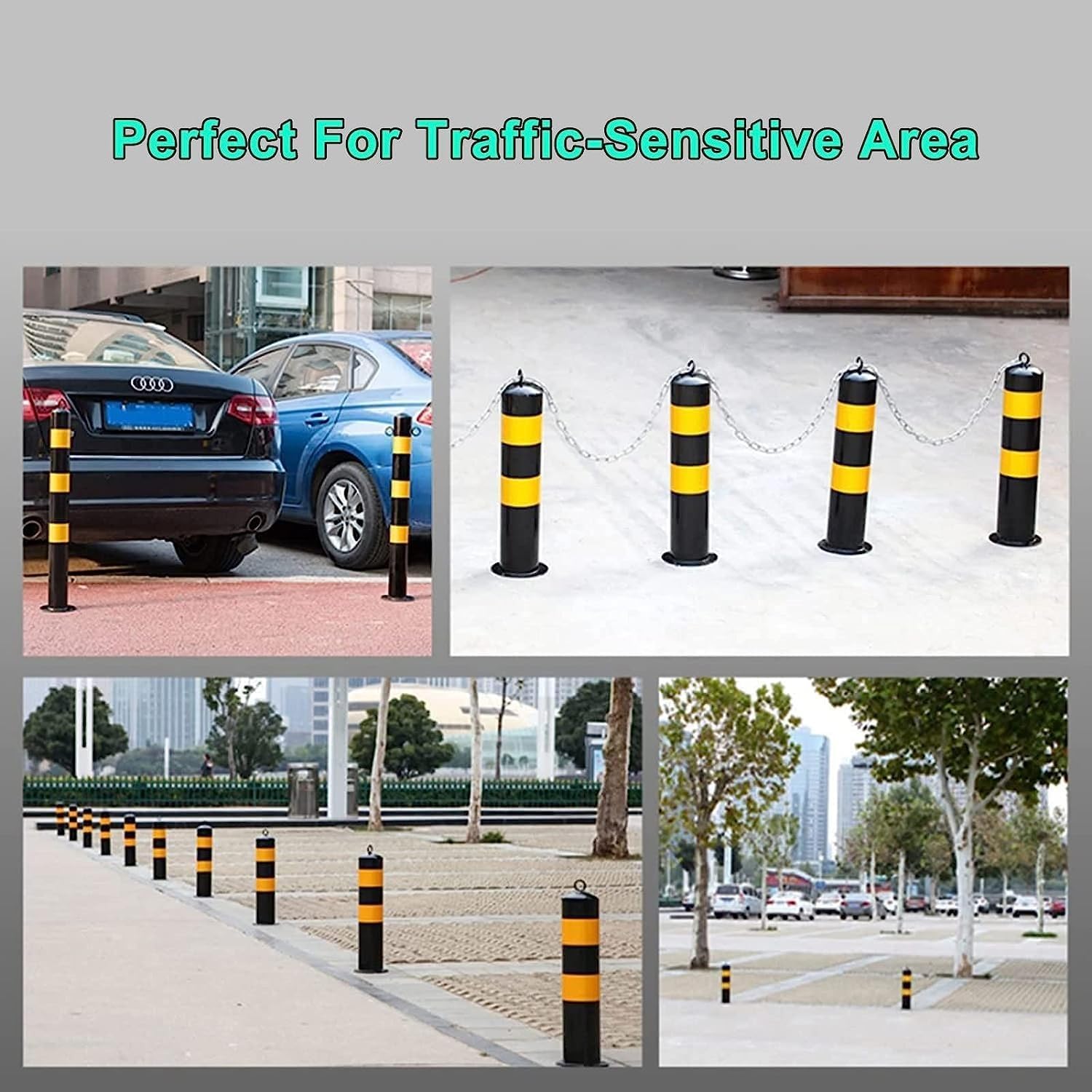 Paletto dissuasore di parcheggio in acciaio, barriera di sicurezza per il controllo del traffico con nastro riflettente, 12 pezzi 76x600x1,5 mm