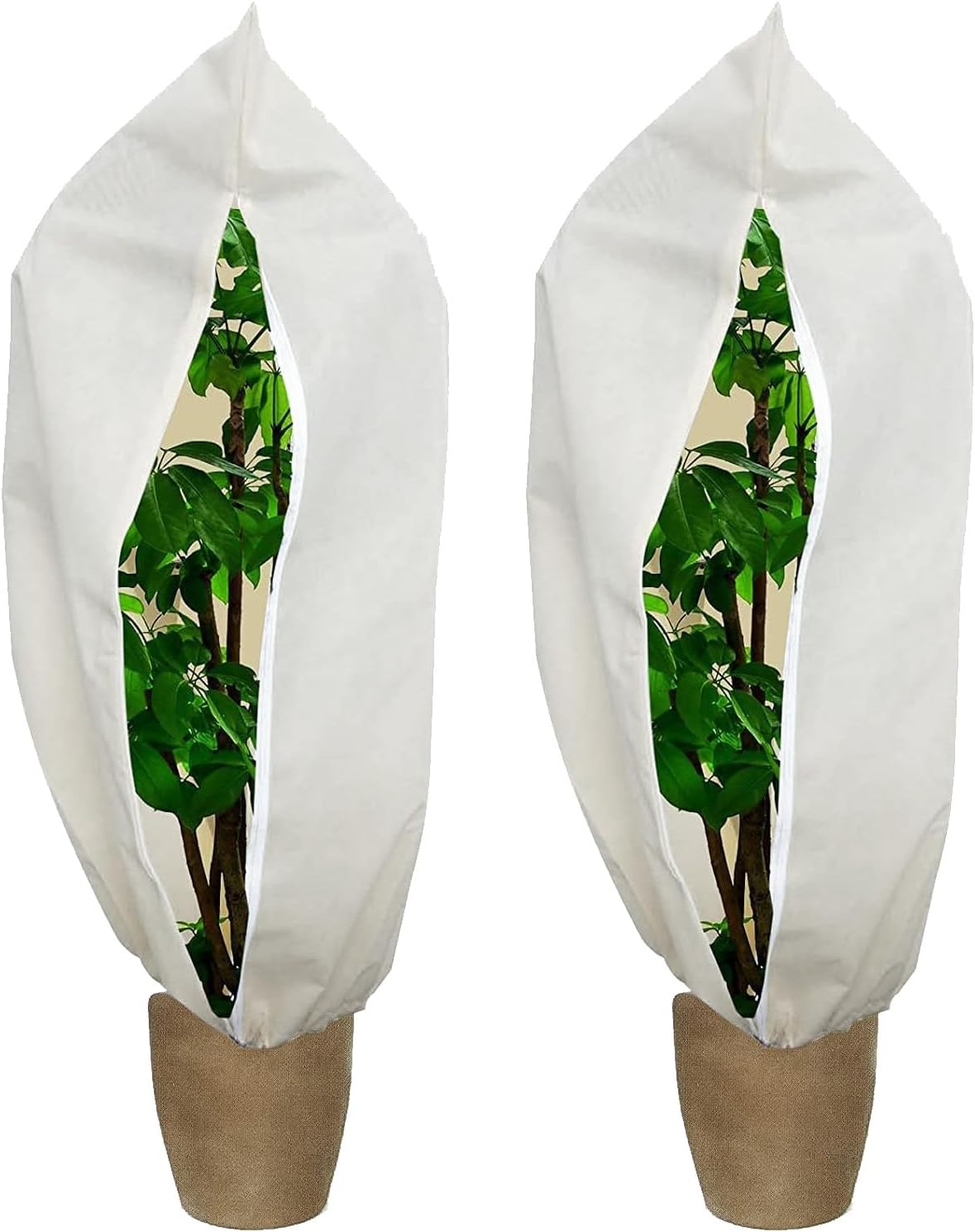 Frost Protection Plant Cover, Non-Woven Fabric Garden Fleece Bags with Zipper Drawstring, 200x240cm Plant Fleece Frost Protection Jacket for Fruit Tree Potted Shrub Plants,White,2PCS
