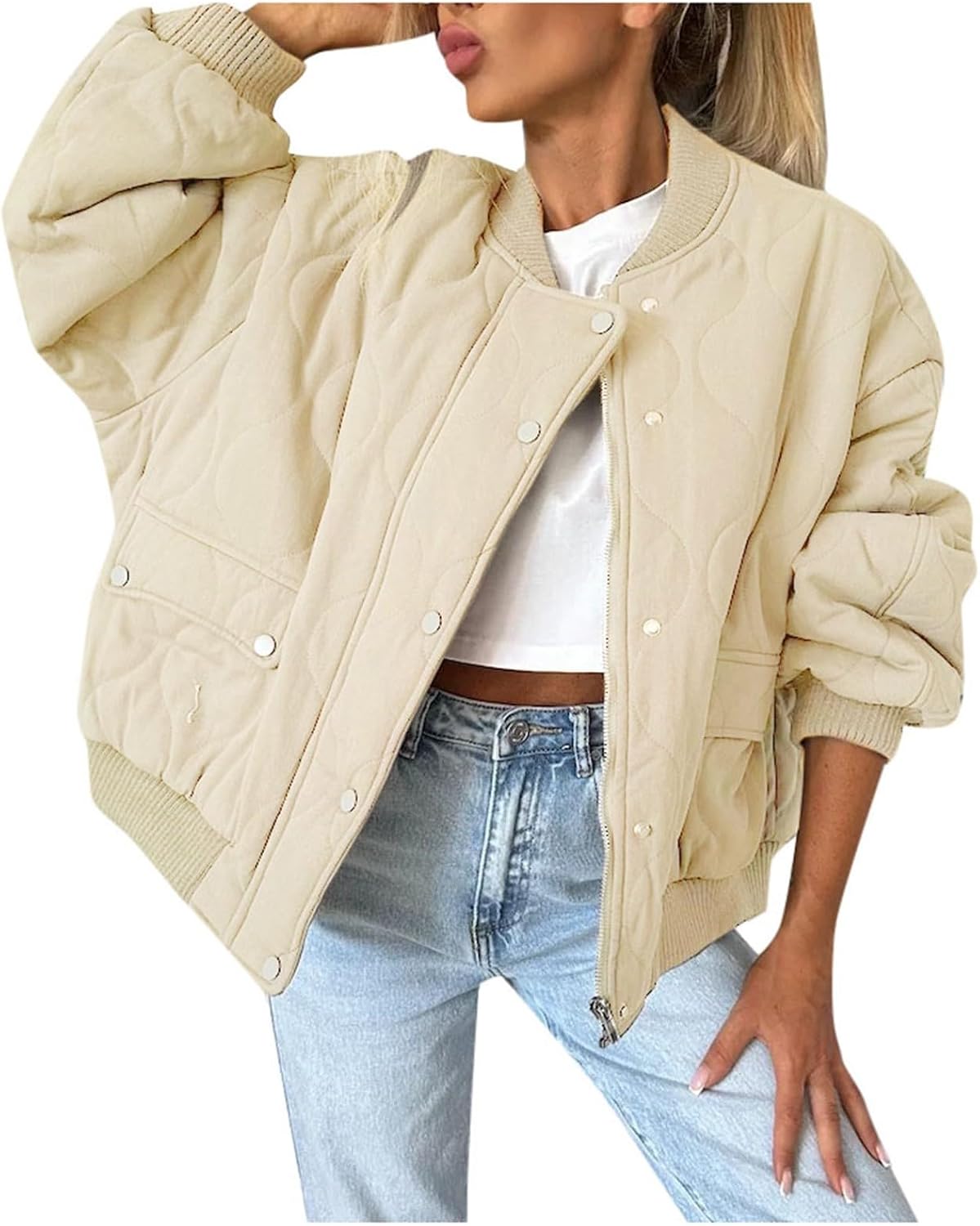 Generisch New Womens Plain Zip Up Hoodie Cozy Long Sleeve Winter Jacket with Button Detail