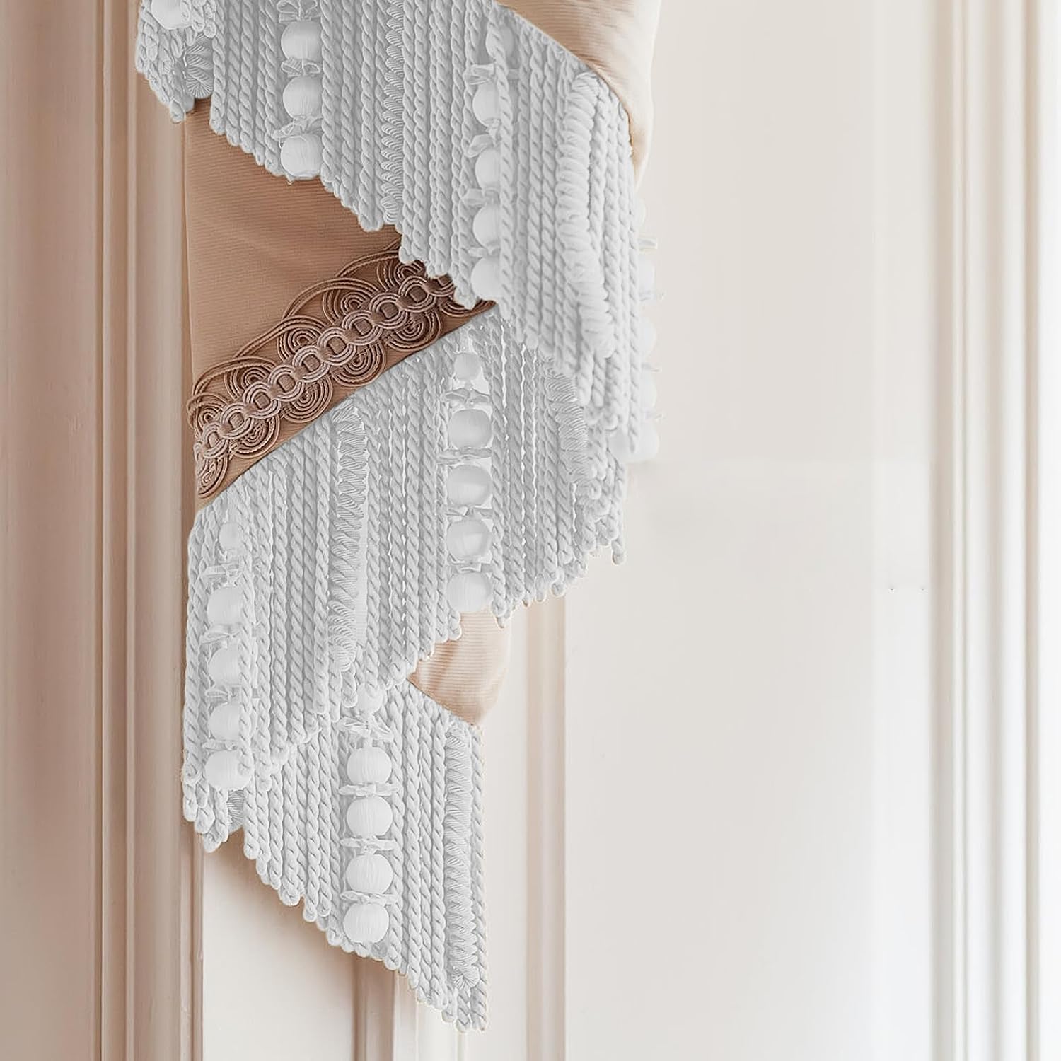 Curtain Fringes Bullion Fringe Trim 14 Yard x 2.5 Inches Fabric Trims and Embellishments Curtain Weights Fringes Sewing DIY Decoration for Curtain Sofa Cushions Lampshades Clothes (White)