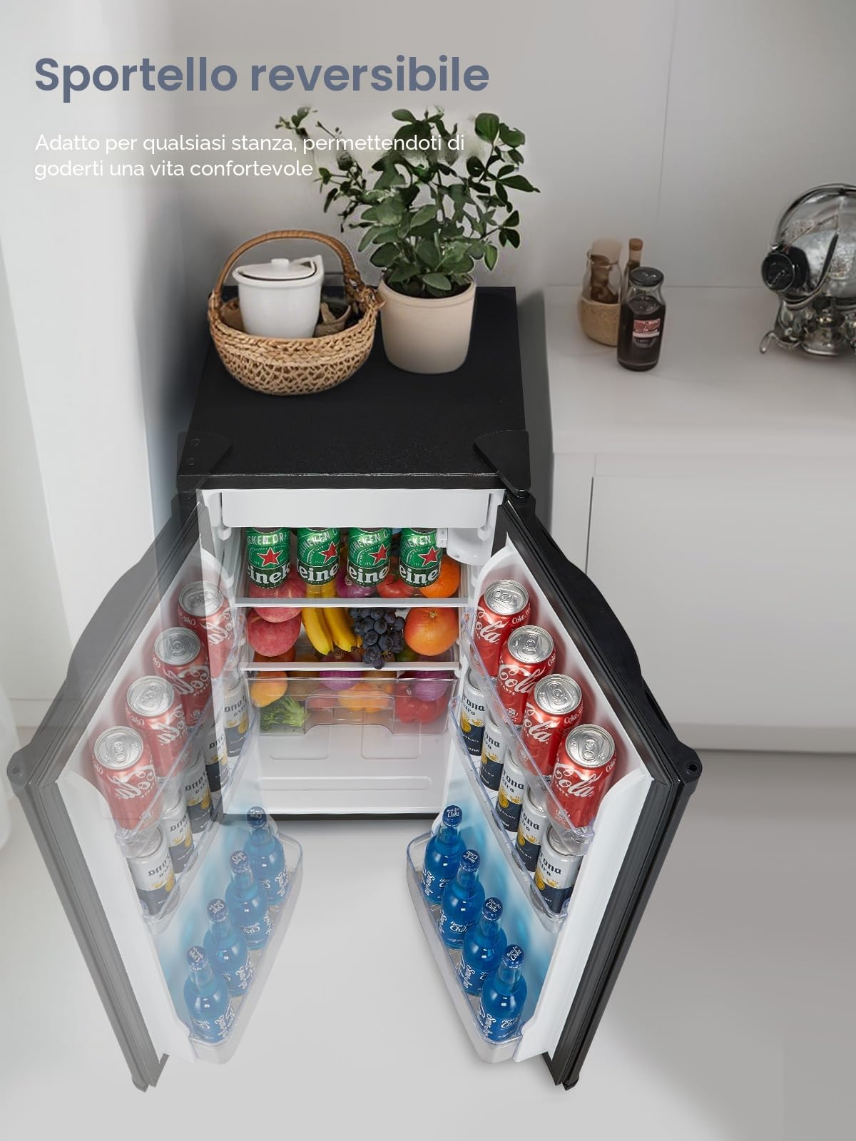 FOHERE Frigorifero Piccolo 91L con Freezer, Frigorifero Monoporta, Silenzioso, 7 Termostato Regolabile, Scomparto per Verdure, Mini Frigo da Ufficio, Camera, Nero
