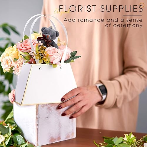 Miniatura 7 de Fuutreo 12 bolsas de regalo de flores para el día de la madre, cajas de flores portátiles de papel para manualidades, cajas de flores con asa de