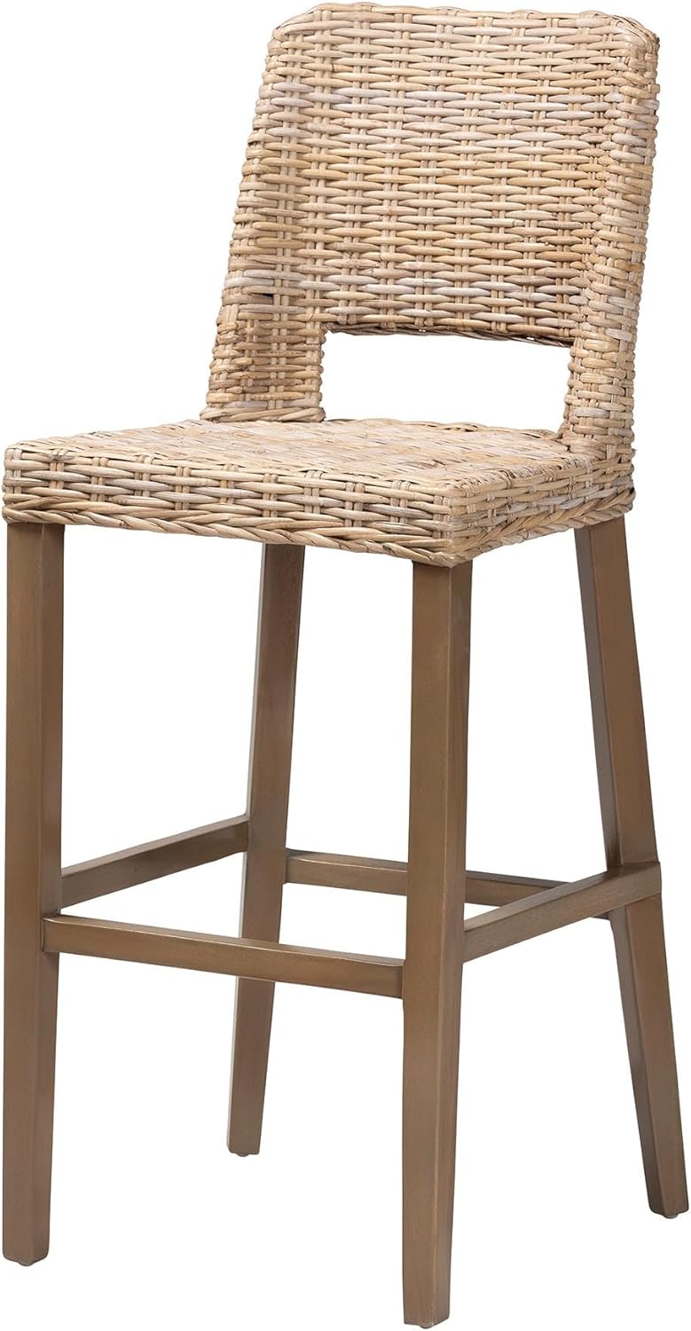 bali & pari Magy Natural Rattan Stool, Bar Height, Kubu Grey