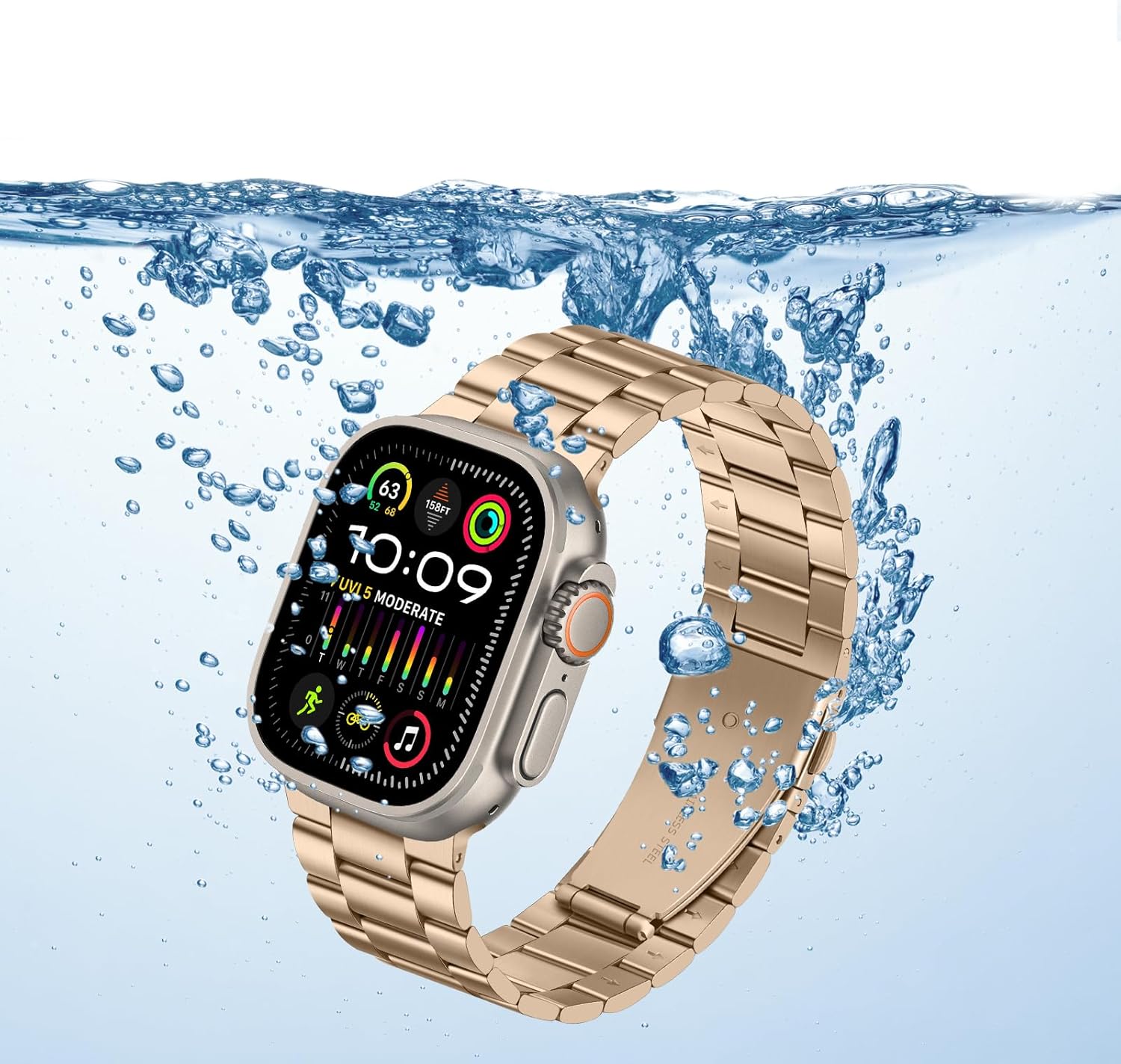 Anlinser No Tool Needed Bands Compatible with Apple Watch Band 49mm 46mm 45mm 44mm 42mm for Women Men, Stainless Steel Metal Strap Designed for iWatch Ultra 3/2/1 SE Series 11 10 9 8 7 6-1 (Gold) - Image 5