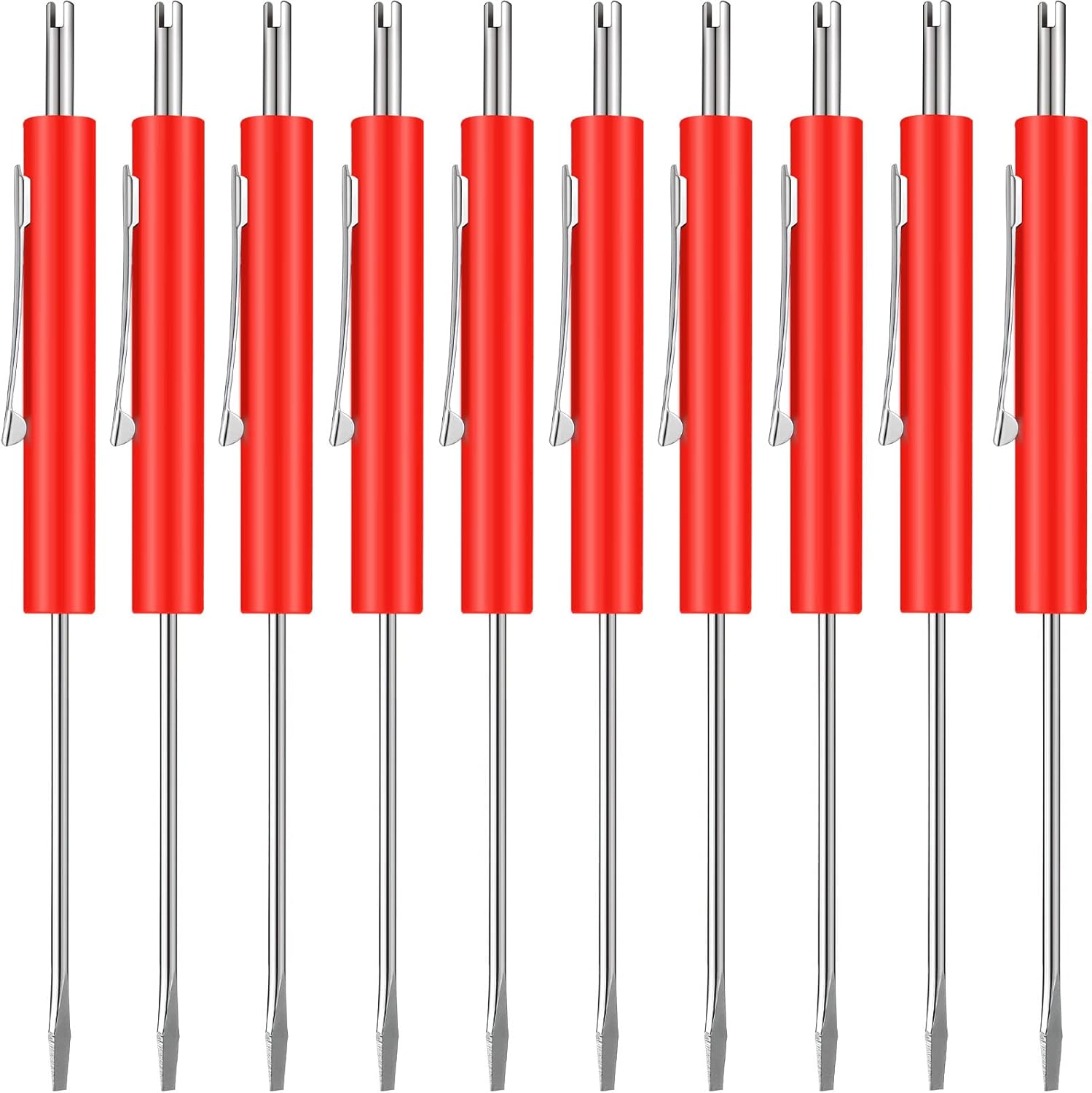 Zhehao 10 Pcs Pocket Screwdriver with Valve Core Removal Tools, Mini Screwdriver Set Small Dual Use Screwdriver Kit with Clip for Mechanics Electricians Electronic Technician Assembler（Red）