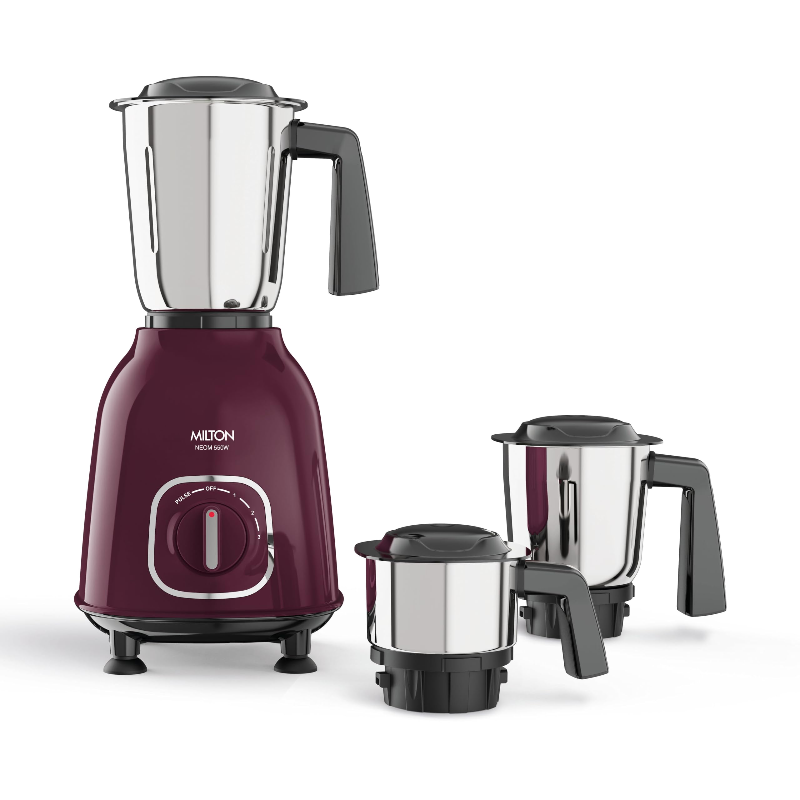 Milton Neom Mixer Grinder, ISI Certified, Grindstone Blade Technology with Noise Limiting design, 3 Jar, 550 W (21000 RPM), 5 yr motor warranty, 2 yr product warranty I Purple (Aubergine)-picture-24