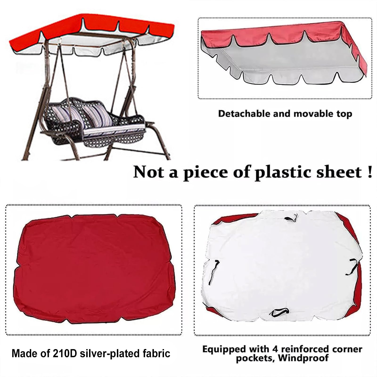 Cubierta universal impermeable para columpio de jardín de 2 y 3 plazas, resistente al agua, parasol de repuesto para hamacas de patio, protección de muebles de exterior (tamaño: 98 x 73 x 7 pulgadas