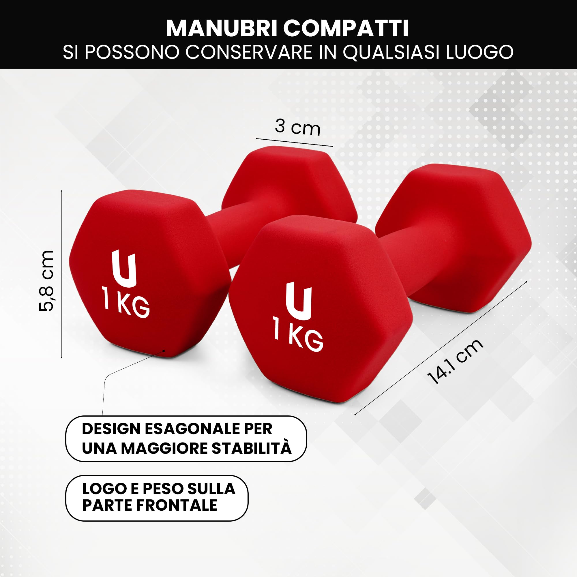 unycos - Coppia di Manubri【Ghisa/Neoprene】Esagonale da 1-10 kg, Set di Pesi Antiscivolo per Uomini/Donne, Palestra in Casa, Fitness, Allenamento della Forza, Include E-Book con 30 Esercizi
