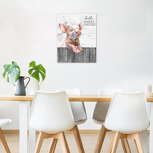 Miniatura 2 de MEUNEAR Lienzo decorativo para pared con diseño de cerdo de granja, divertido cerdo de granja y lavanda en valla, arte de pared para sala de estar,