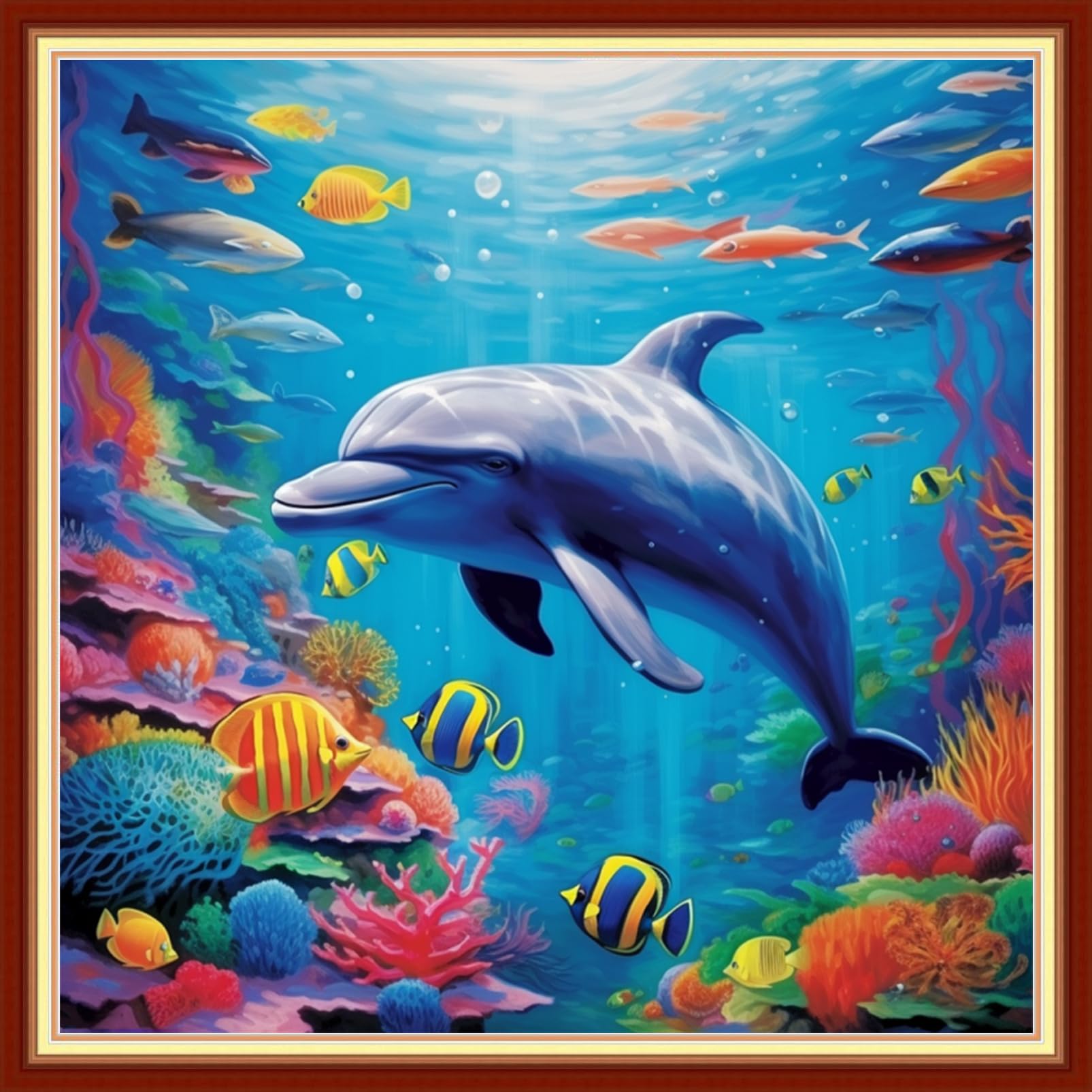 Funxvoot Stamped Cross Stitch Kits Beginners Full Range of Embroidery Kits for Adults 11CT Embroidery Patterns Needlepoint Kits Printed Cross Stitch Kits -（Dolphin Underwater World 18x18 inchs）