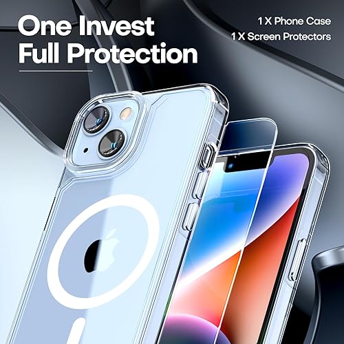 Miniatura 524 de TAURI Funda magnética 2 en 1 transparente para iPhone 14 Pro, compatible con Magsafe [no amarillenta] con protector de pantalla, protección de grado