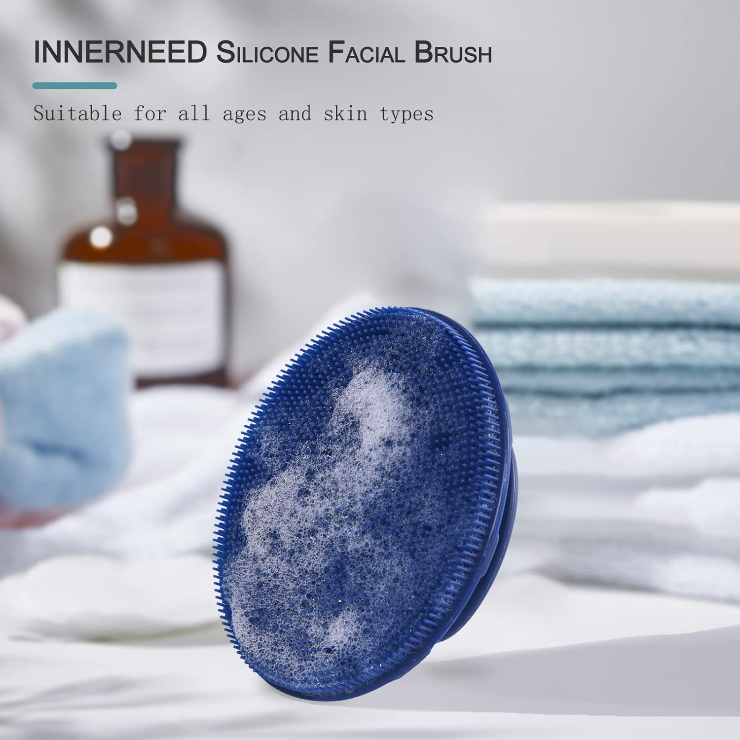 INNERNEED Silicone Face Exfoliating Brush Manual Handheld Facial Cleansing Scrubber Blackhead Remover, Food-Grade Soft Bristle (Dark Blue+Gray) : Beauty & Personal Care