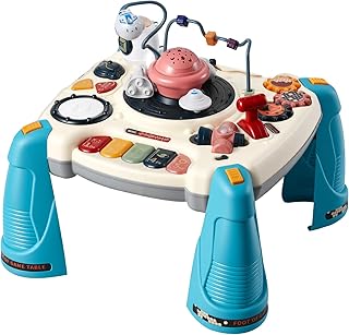 VEVOR Baby Spacecraft Musical Table Toys for 1-3 Years Old, Learning Activity Desk with Space Theme & Soft-Glow Star Projector & 60+ Sound Sources, Toddler Learning Table for Kids 6+ Months