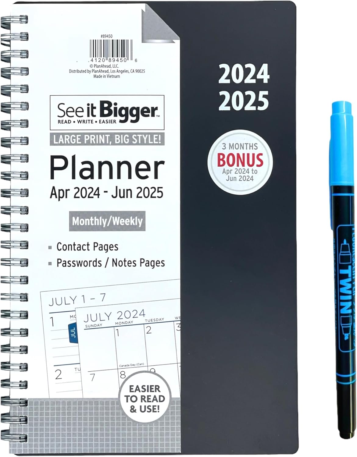 Amazon.com : PlanAhead See IT Bigger April 2024 - June 2025 Size 8.75