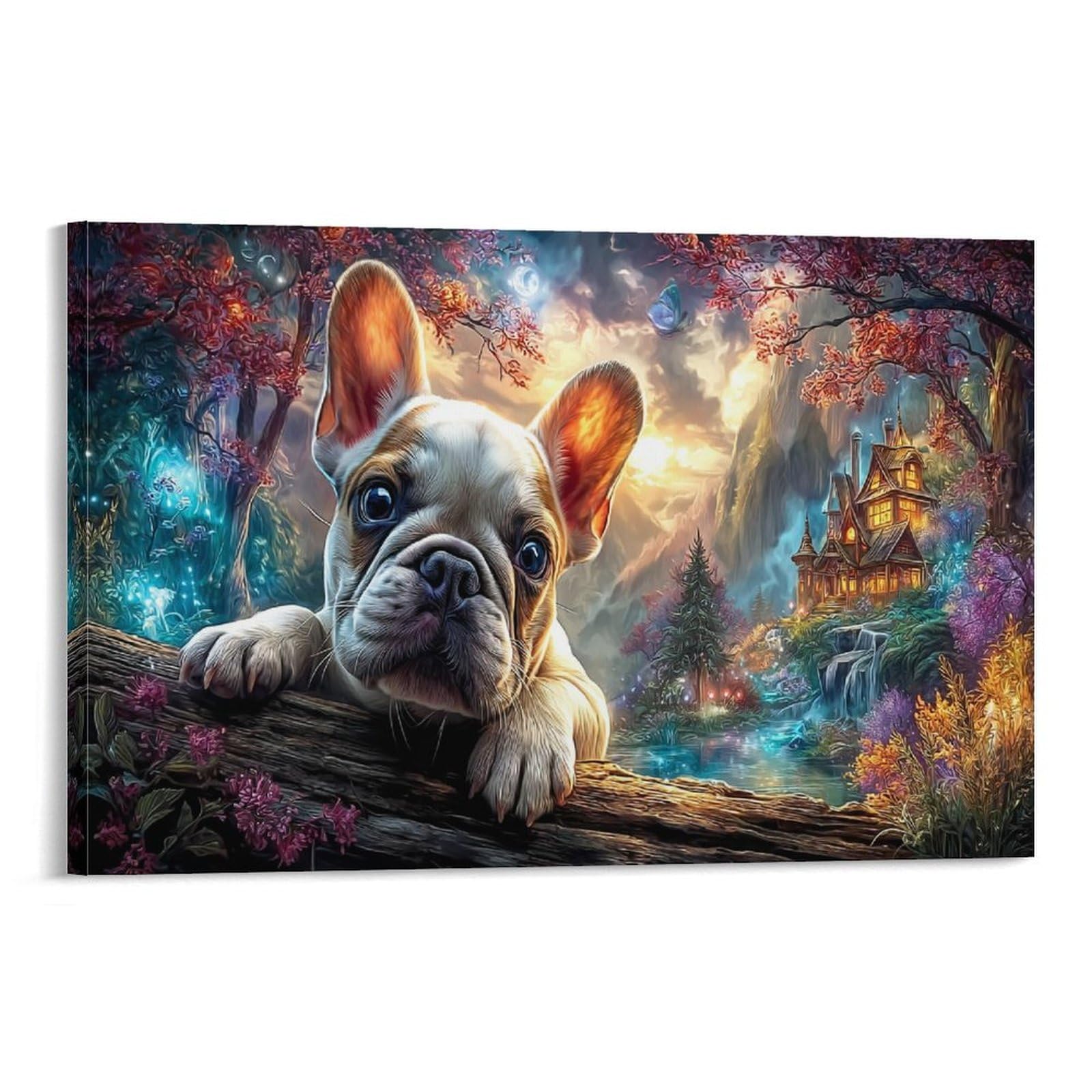 XPASHIQWC French Bulldog Poster Artwork Stream Cabin Giclee Canvas Prints Modern Canvas Wall Art Picture Wall Hanging for Bedroom Living Room Decor 20x30inch(50x75cm)