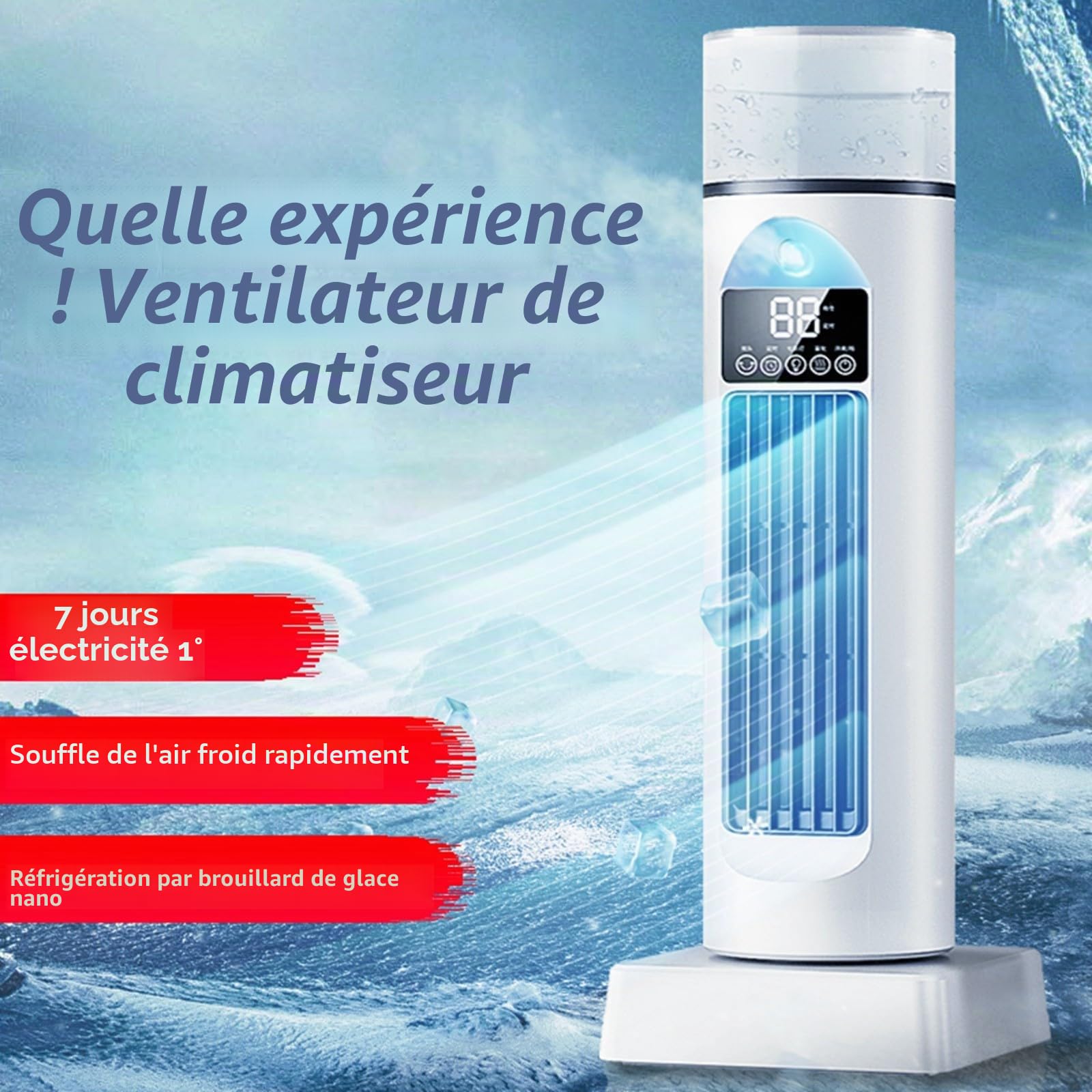 Climatiseur portable, rafraîchisseur d'air 3 en 1, ventilateur portable et humidificateur, avec télécommande, 4 modes 3 vitesses de ventilation, mini climatiseur pour chambre/bureau.