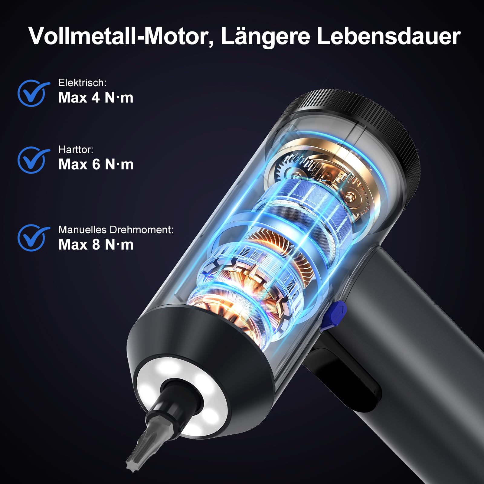 HYCHIKA Akkuschrauber Klein,6Nm Akku Schraubendreher mit Display,7 Drehmoment,2200-mAh-Akku,Akkubohrer mit LED-Licht Geeignet für Möbel und Haushaltsreparaturen