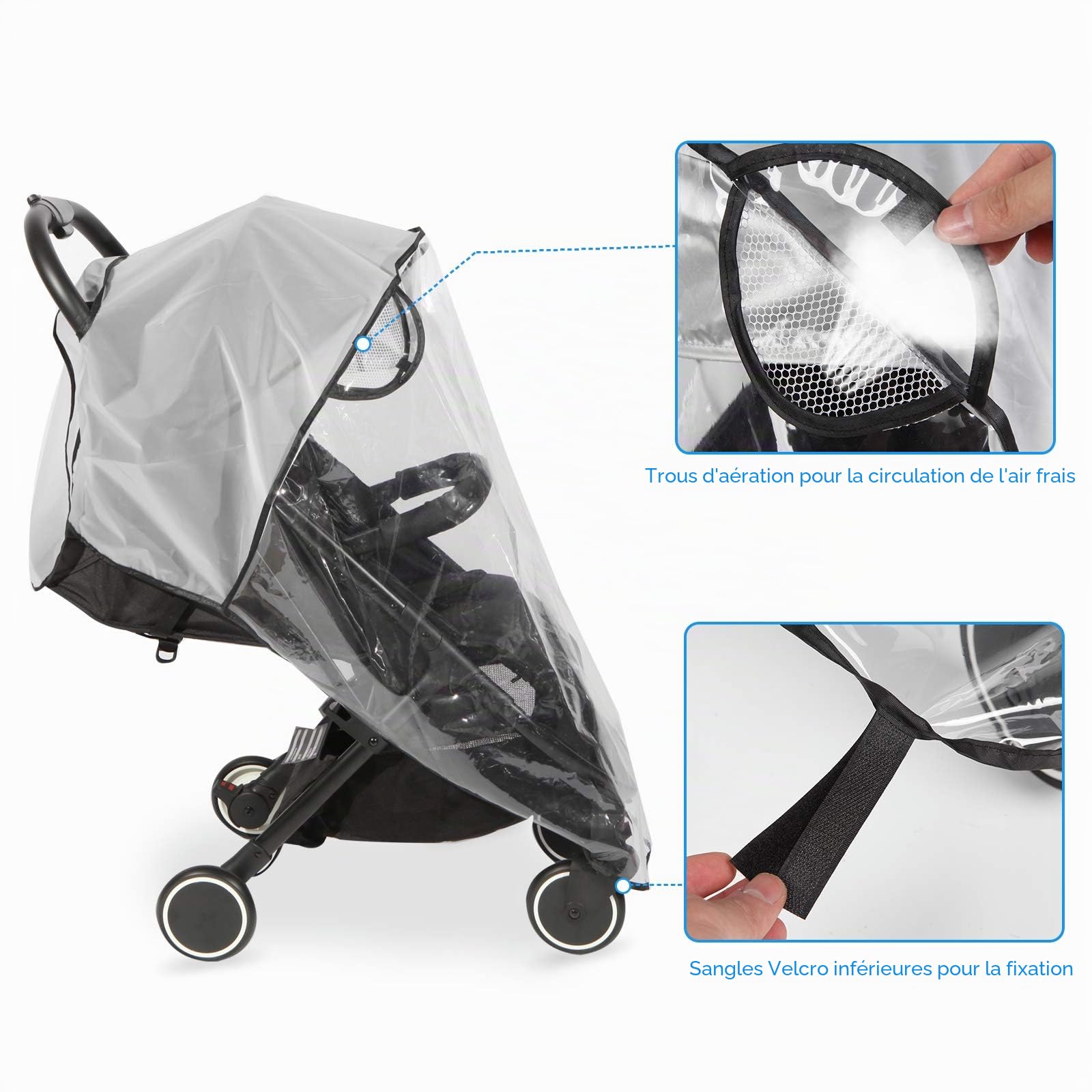 Habillage Pluie Universelle pour Poussette -Protection Pluie Poussette Universelle -Protection contre les intempéries et le vent -Protection contre le soleil, la poussière, la neige
