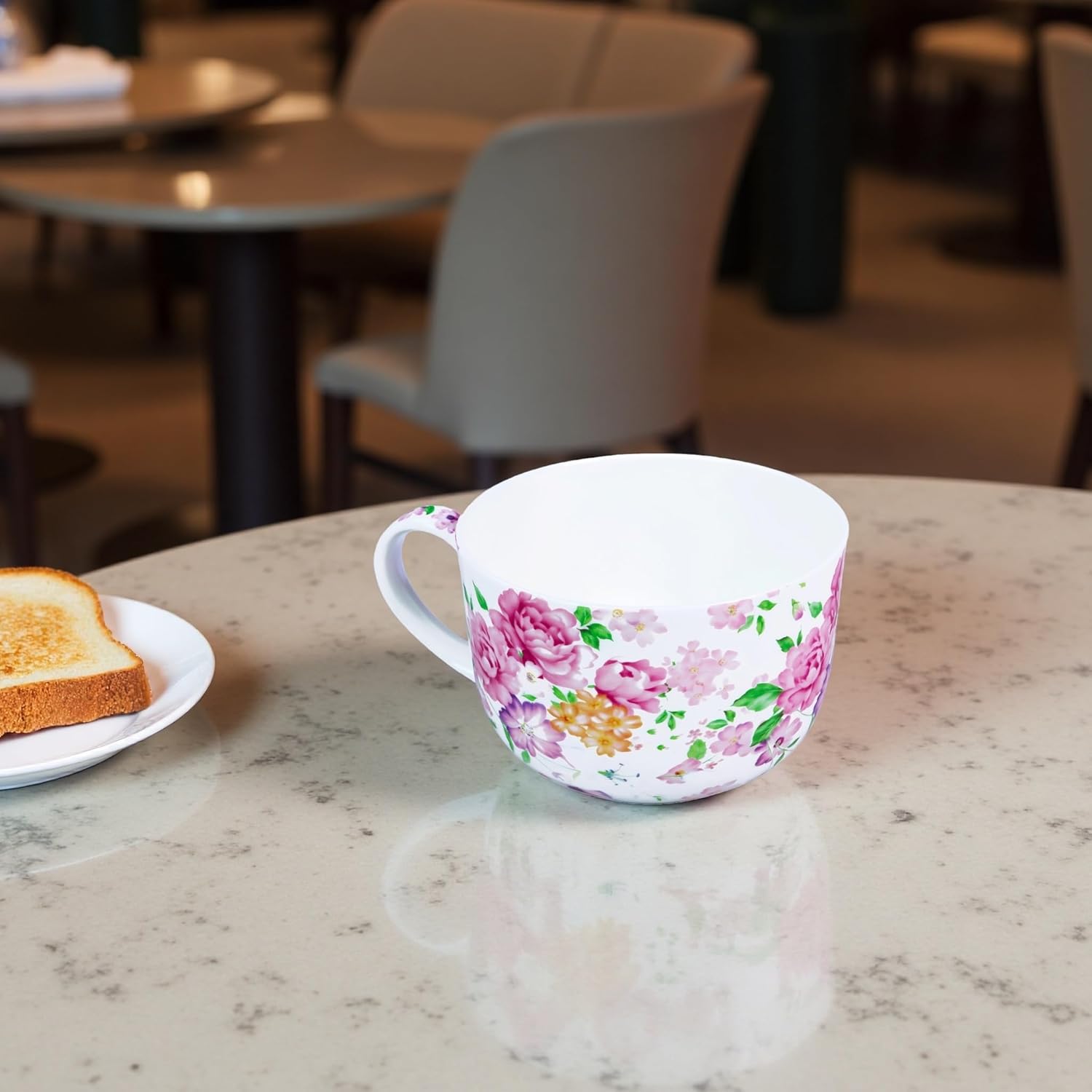 25 Ounce Bone China Soup Bowls with Handles Large Soup Mug for Coffee Cereal Oatmeal Latte Flora Soup Bowl Bone China Soup Cup Microwave Safe (Pink Floral) - Image 6