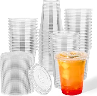 JOLLY CHEF 12 oz Plastic Cups with Lids, 500 Packs Crystal PET Clear Cups