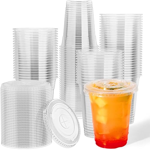 JOLLY CHEF 12 oz Plastic Cups with Lids, 500 Packs Crystal PET Clear Cups