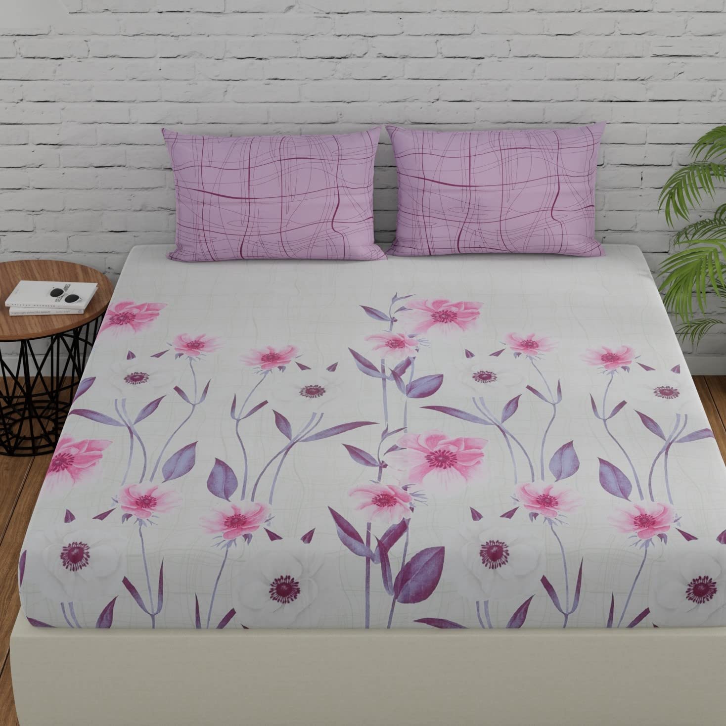 Huesland by Ahmedabad Cotton 144 TC Cotton Bedsheet for Double Bed King