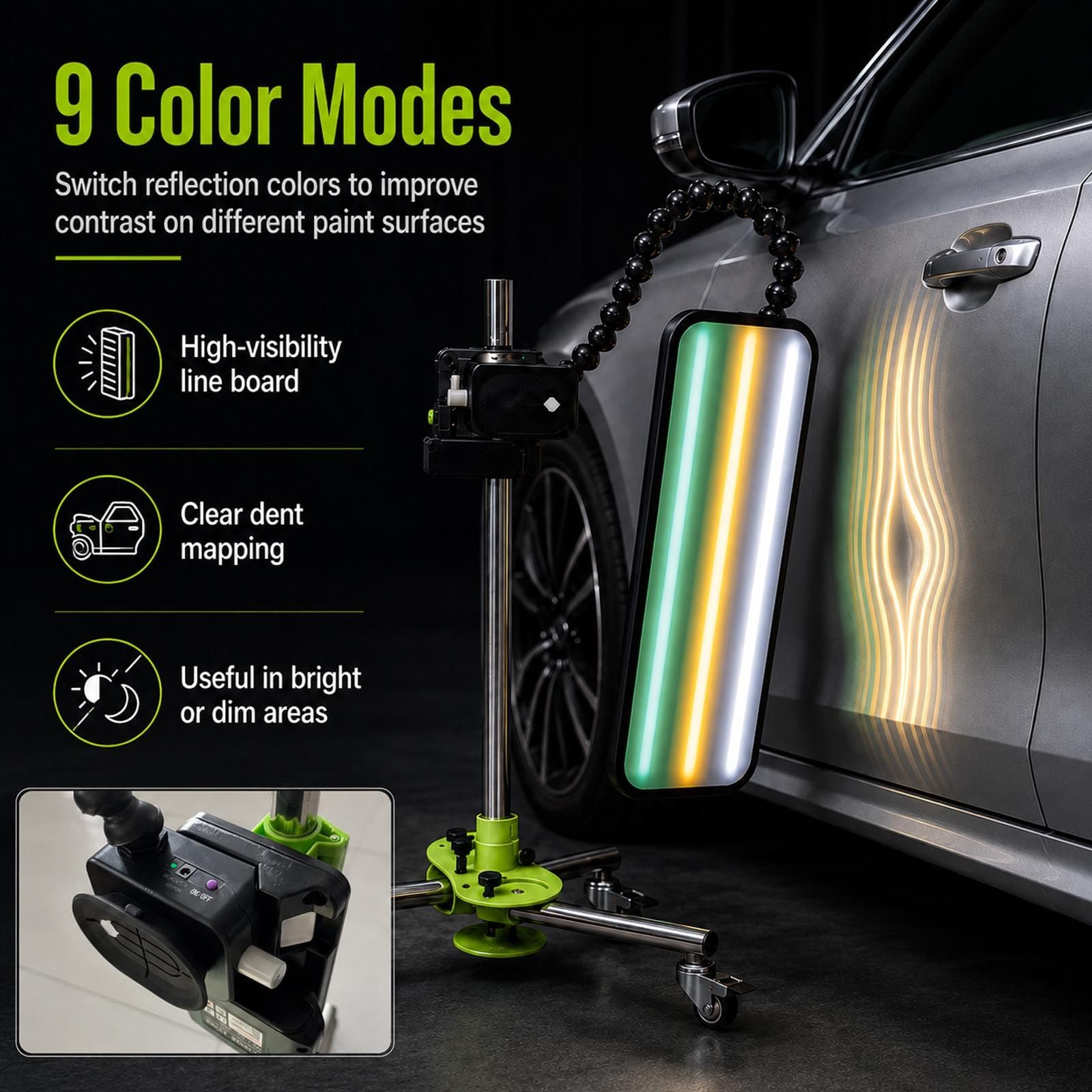 Pannello riflettente PDR con LED 9 colori e supporto regolabile