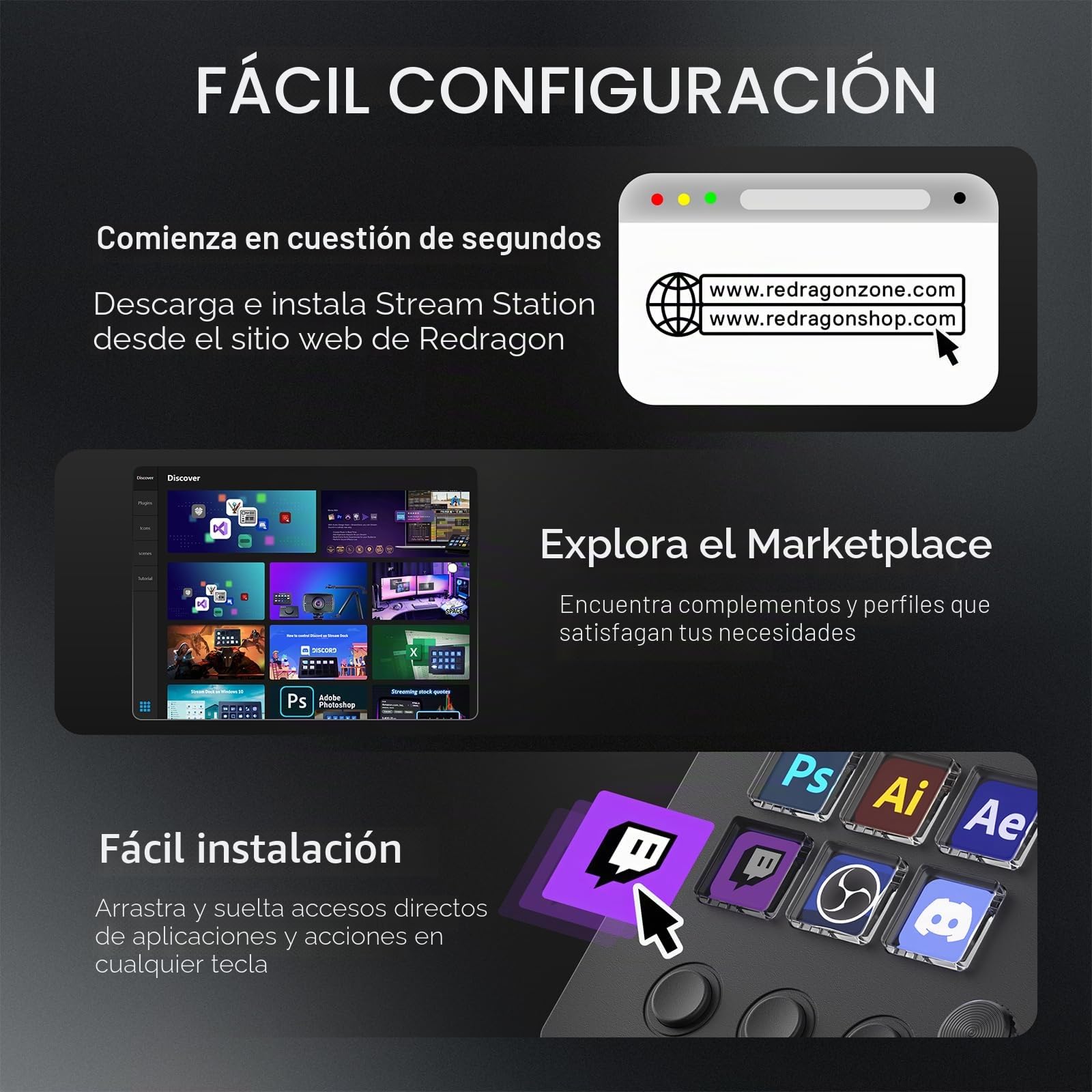Redragon SS551 Controlador Streaming Macro Pad con Teclas LCD | Macro pad todo en uno con teclas y diales LCD, estación de streaming para creadores y gaming, compatible con PC y Mac