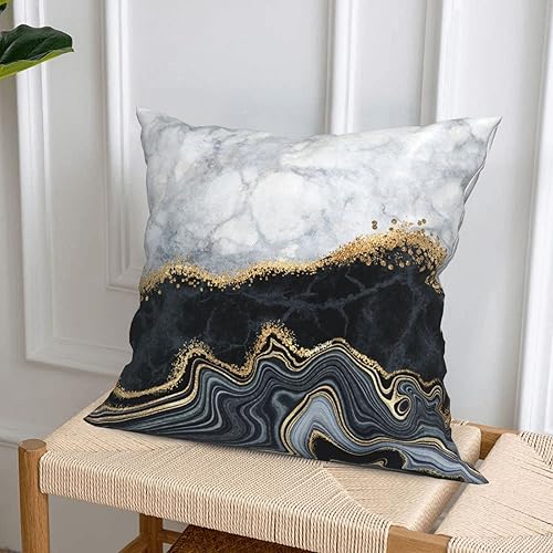 Miniatura 5 de Juego de 4 fundas de almohada con textura de mármol negro, gris y dorado, fundas de almohada abstractas de lujo, fundas de cojín cuadradas