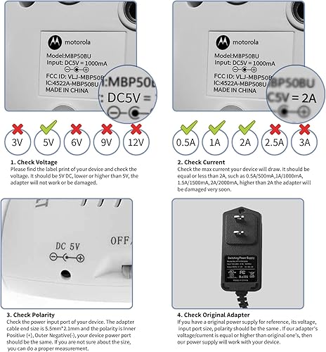 Miniatura 2 de Pack de 2 adaptadores de fuente de alimentación de 5 V 2 A, BOLWEO AC 100-240 V a DC 10 W Cable adaptador compatible con monitor de bebé, caja de