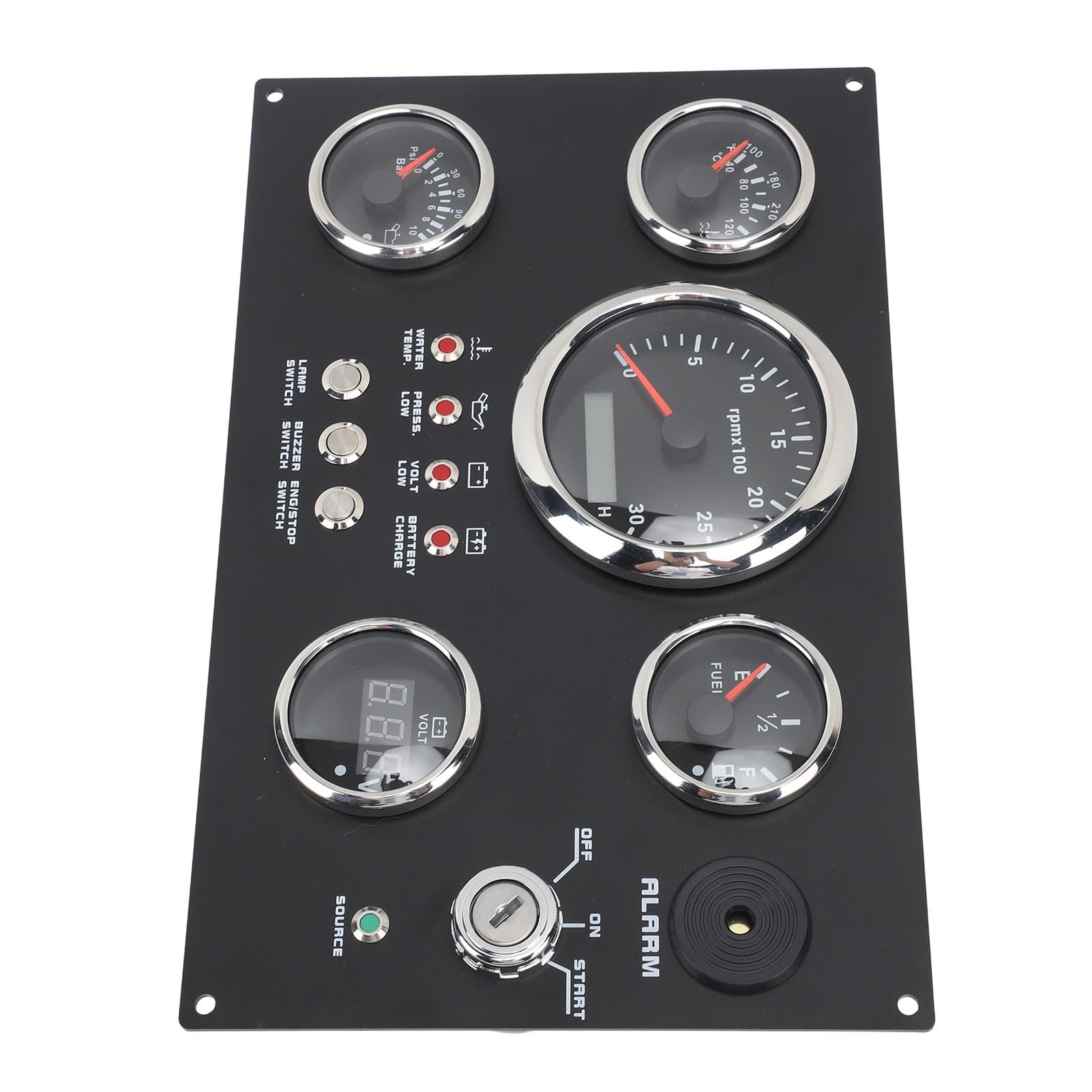 Cosiki Medidor de Presión de Aceite, Voltímetro Preciso de 85 Mm, Juego de Medidor de Panel de Instrumentos de 0 a 3000 RPM para Yate (led Rojo)