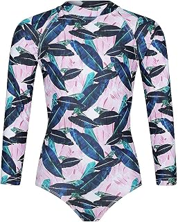 Long Sleeve Swimsuit for Girls, UPF 50+, Ages 6-14, One Piece Rash Guard Bathing Suit