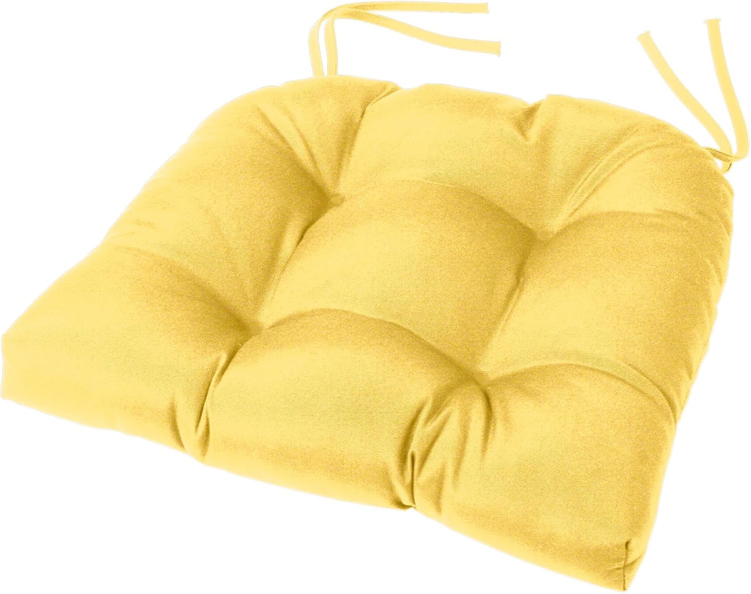 Cushion Source 18" x 16" x 4" Tufted Sunbrella Chair Cushion with Ties, Indoor/Outdoor Chair Pad, Sunbrella Buttercup