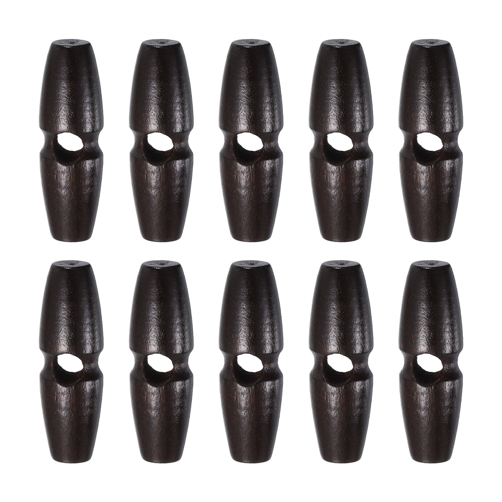 sourcing map 10pcs Wooden Toggle Buttons 35mm / 1.4" Single Hole Wood Olive Horn Sewing Buttons for Coat Sweaters Clothing DIY Craft, Dark Brown