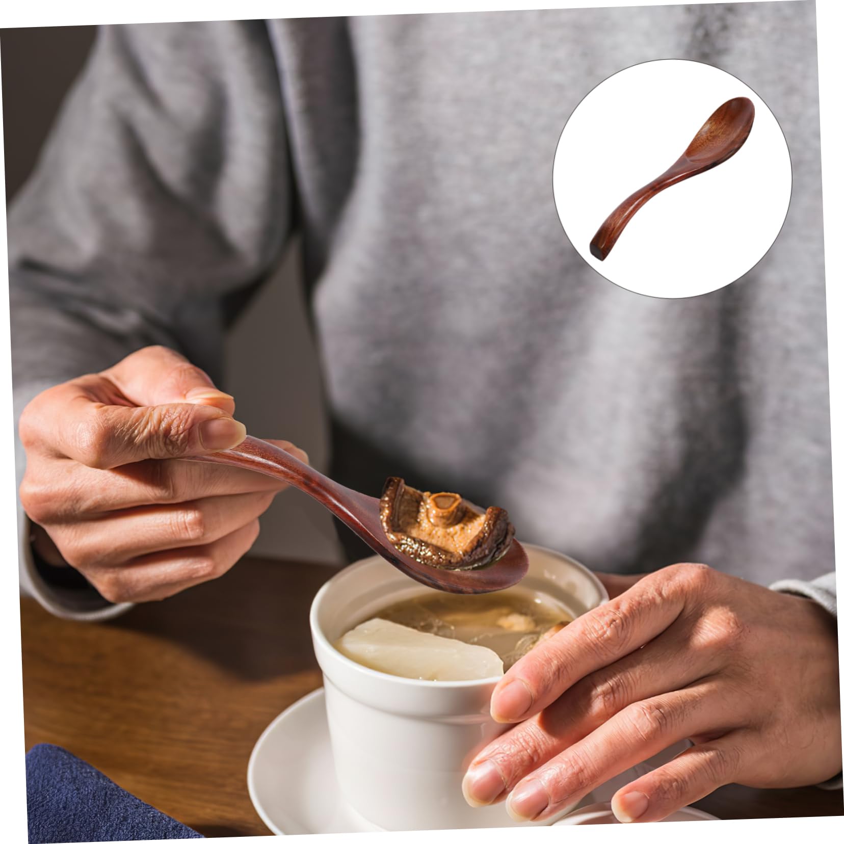 OFFSCH 4pcs Nanmu Wooden Spoons Reusable Soup and Salad Stirring Utensils Dessert Mixing Spoon Kitchen and Dining Elegant and Multipurpose Wooden Cutlery