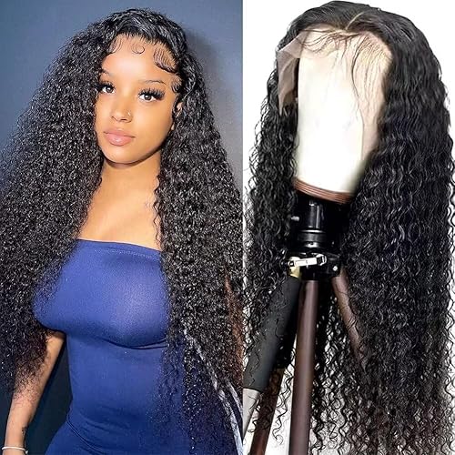 Maxine 12A 13x4 Deep Wave Frontal Wig with Baby Hair Glueless 200% Density Lace Front Wigs Brazilian HD Transparent Lace Front Wigs Human Hair Curly Human Hair Wig Bleached Knots 24inch