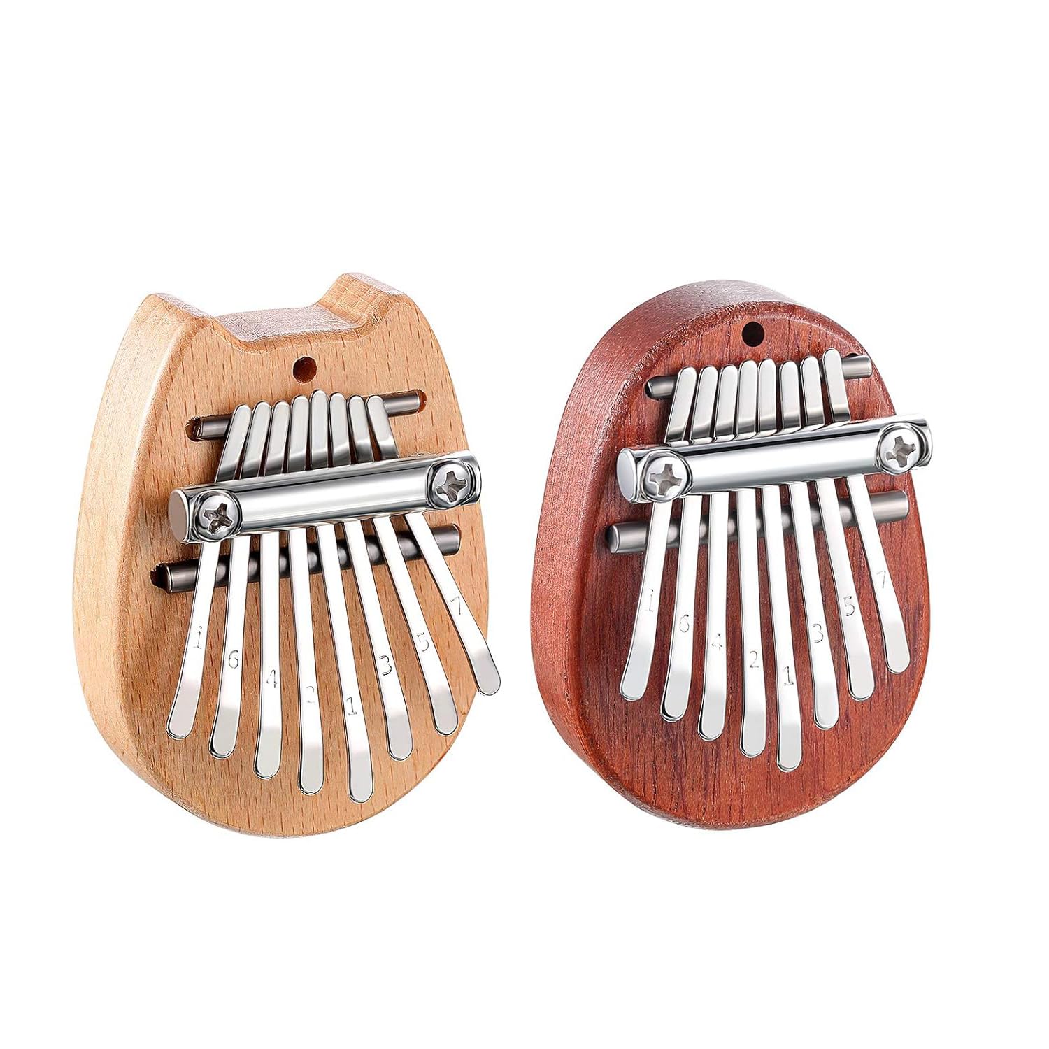 Gaero Shop Thumb piano with string | Kit 2 Pcs | Mini 8-Key Kalimba Thumb Piano | for children and beginners (wood, drop and cat shape) | Finger Musical Instrument