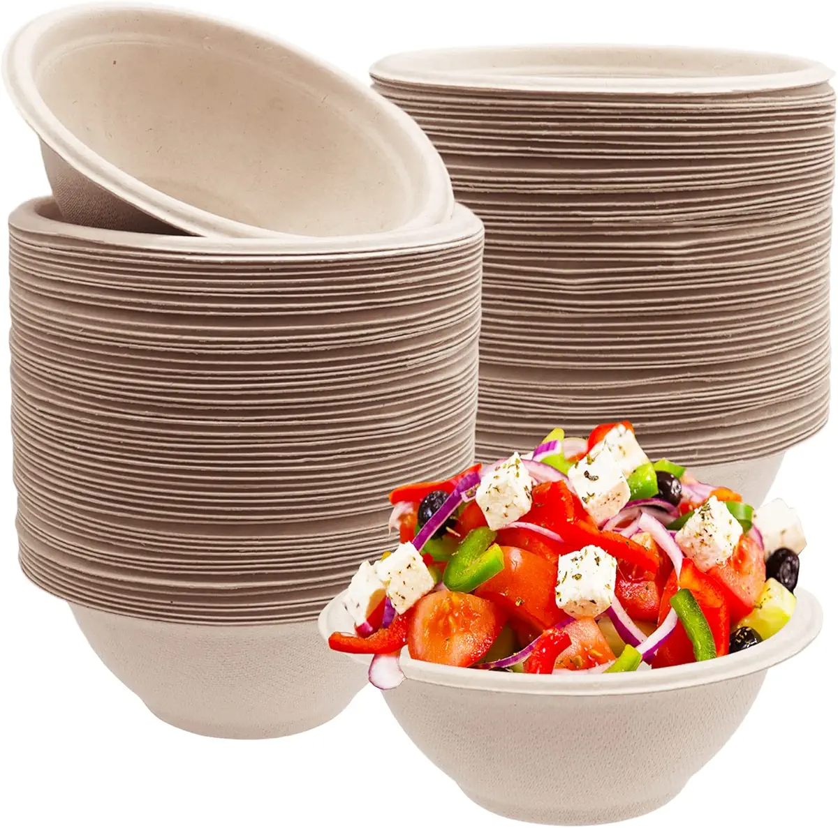 Tiaiidi 100 Pack Compostable 8oz Paper Bowls,Heavy-Duty Quality Natural Disposable Bagasse Bowls,Biodegradable Natural Colour Paper Bowls for Salad,Hot Soup,Pasta and Dessert