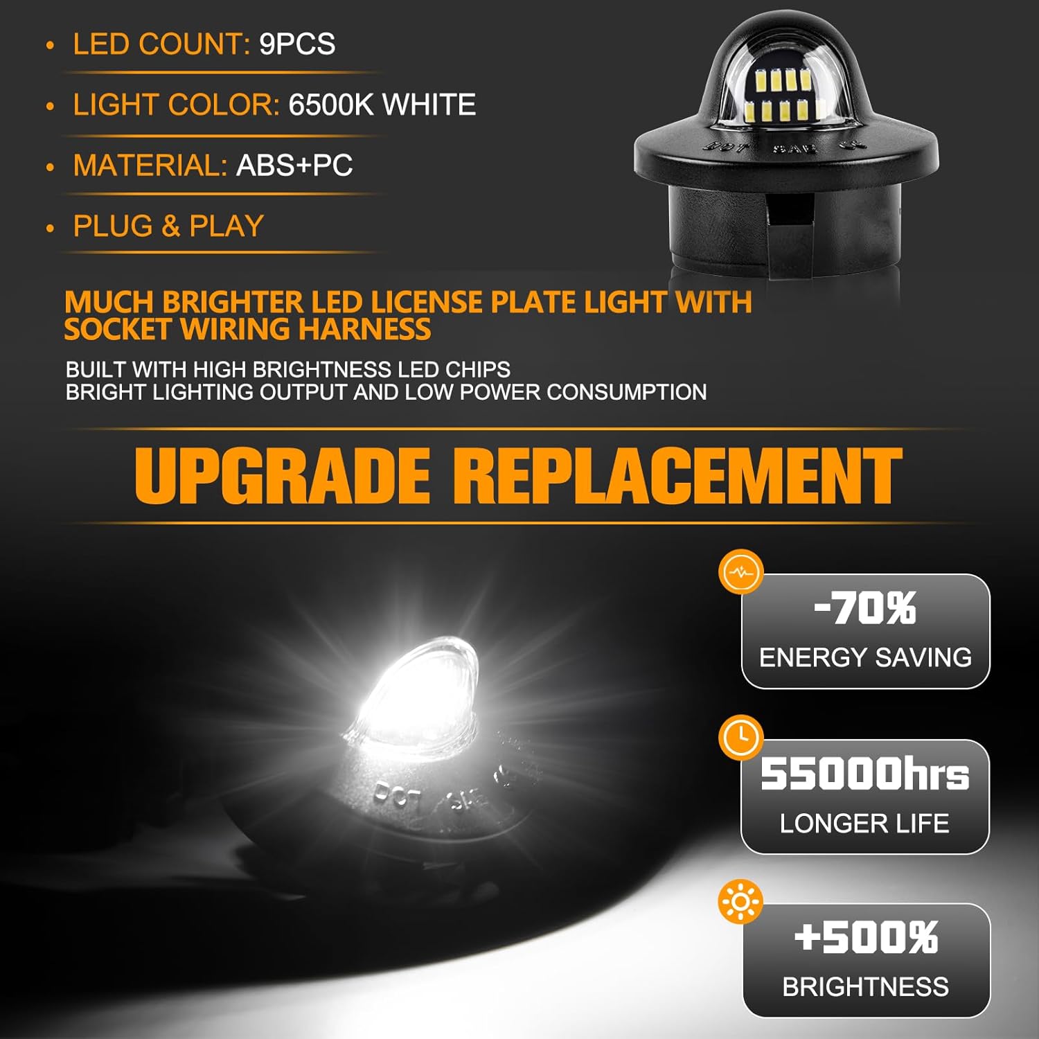 Gempro Led License Plate Light with Socket Wire Harness Compatible with Ford F150 F250 F350 F450 F550 Superduty Bronco Excursion Ranger Expedition Explorer Rear Tag Lamps