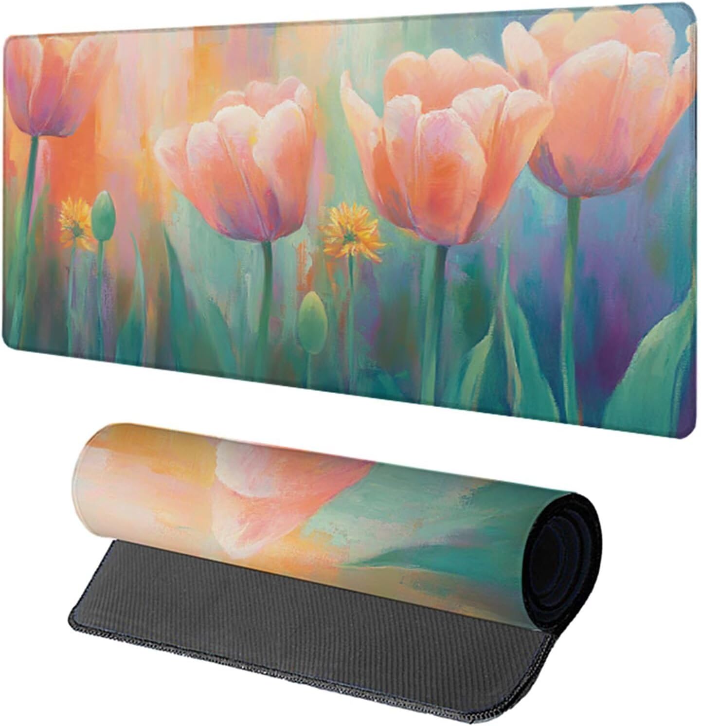 Flower Mouse Pad, Gaming Mouse Pad 28x12in, Desk Mat with Stitched Edges, Large Mousepad Waterproof, Gaming Accessories Keyboard Mat, Office Desk Accessories, for Gamer Computer Office, Pink 3-4712